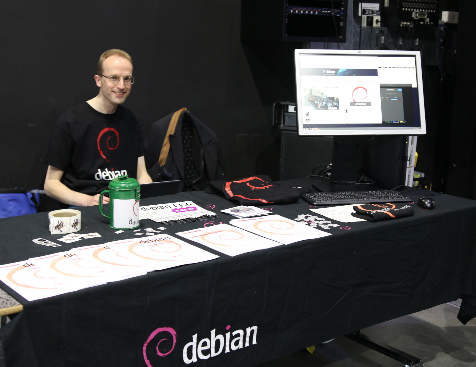 photo of the Debian stand at T-DOSE 2023